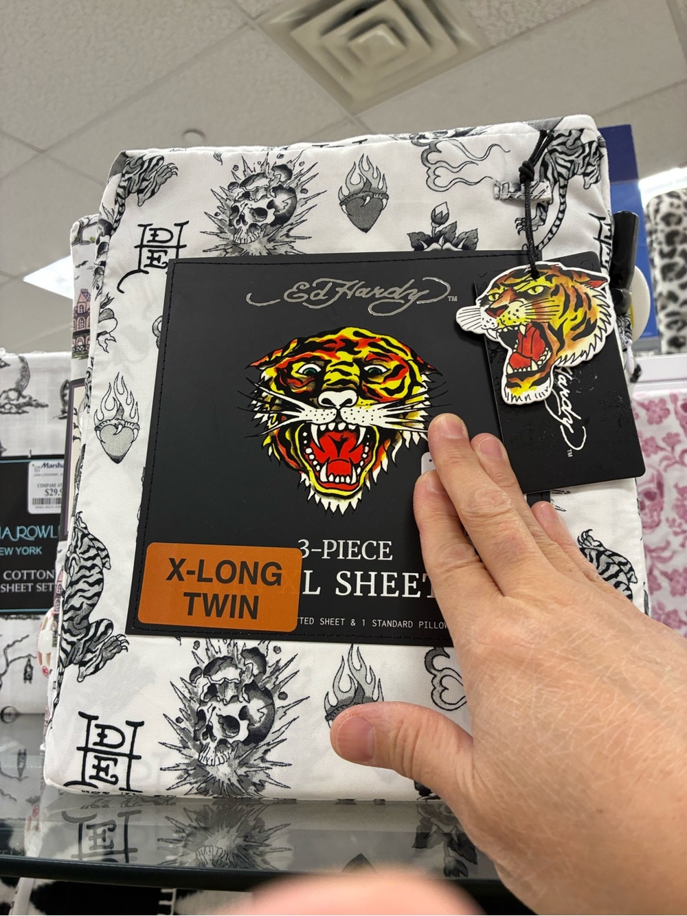 Ed Hardy White Tattoo Tiger X-Long Twin Sheet Set